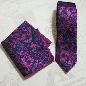 NWT Tie gift set.  Navy and purple Jacquard tie and pocket scarf